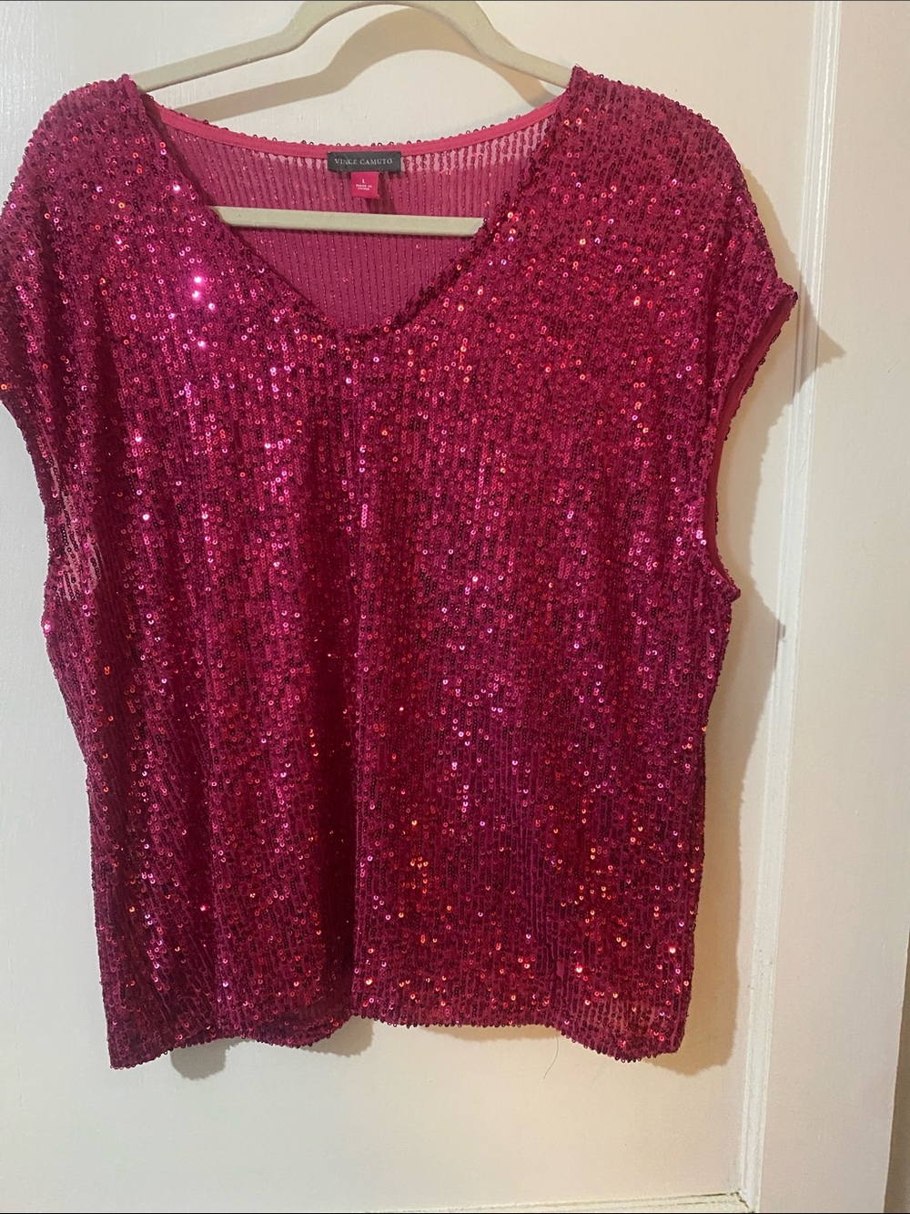 Vince Camuto Fuchsia Sequin V-Neck Tank
